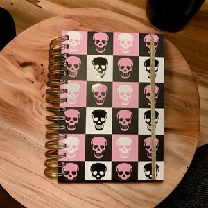 Betsey Johnson Pink White Black Skulls Spiral Notebook